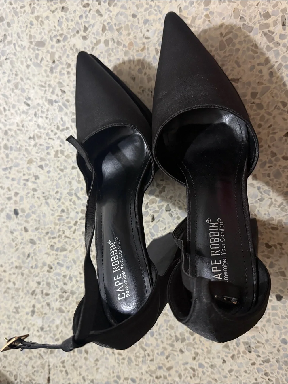Cape Robbin Black Satin Platform Ankle-Tie Heels